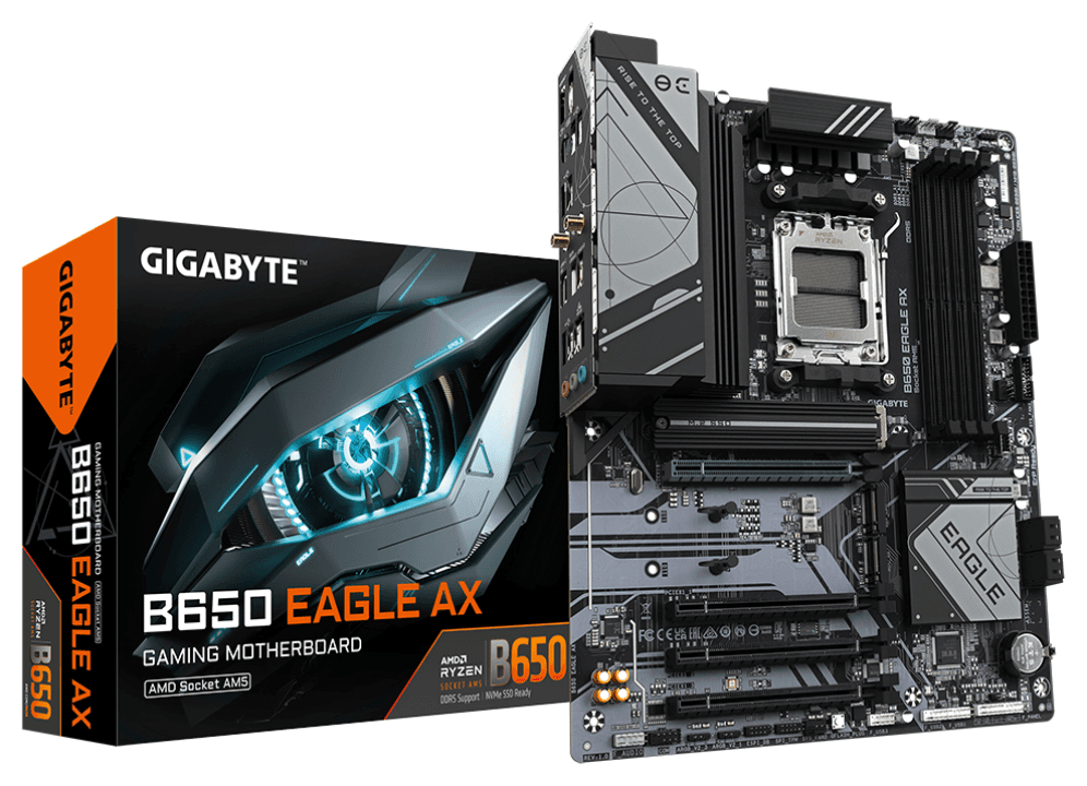 GIGABYTE B650 EAGLE AX Placa base - AMD Ryzen serie 9000, VRM de 12+2+2 fases, hasta 7600 MHz DDR5 (OC), 1xPCIe 5.0 + 2xPCIe 4.0 M.2, LAN GbE, WIFI 6E, USB 3.2 Gen 2