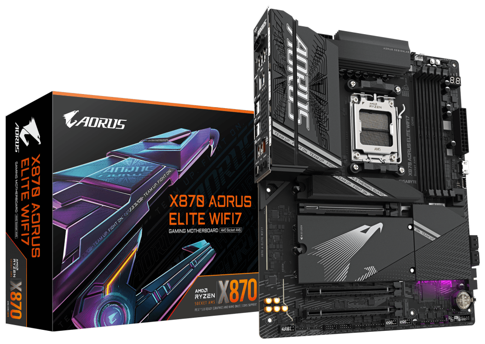 GIGABYTE X870 AORUS ELITE WIFI7 Placa Base - Compatible con CPUs AMD Ryzen 9000, 16+2+2 fases VRM, hasta 8000MHz DDR5 (OC), 3xPCIe 5.0 + 1xPCIe 4.0, Wi-Fi 7, LAN 2.5GbE, USB 4