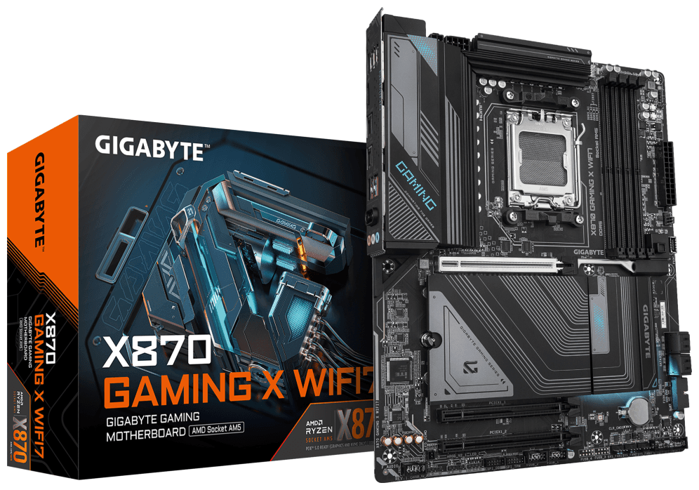 GIGABYTE X870 GAMING X WIFI7 Placa Base - Compatible con CPUs AMD Ryzen 9000, 16+2+2 fases VRM, hasta 8000MHz DDR5 (OC), 1xPCIe 5.0 + 2xPCIe 4.0, Wi-Fi 7, LAN 2.5GbE, USB 4