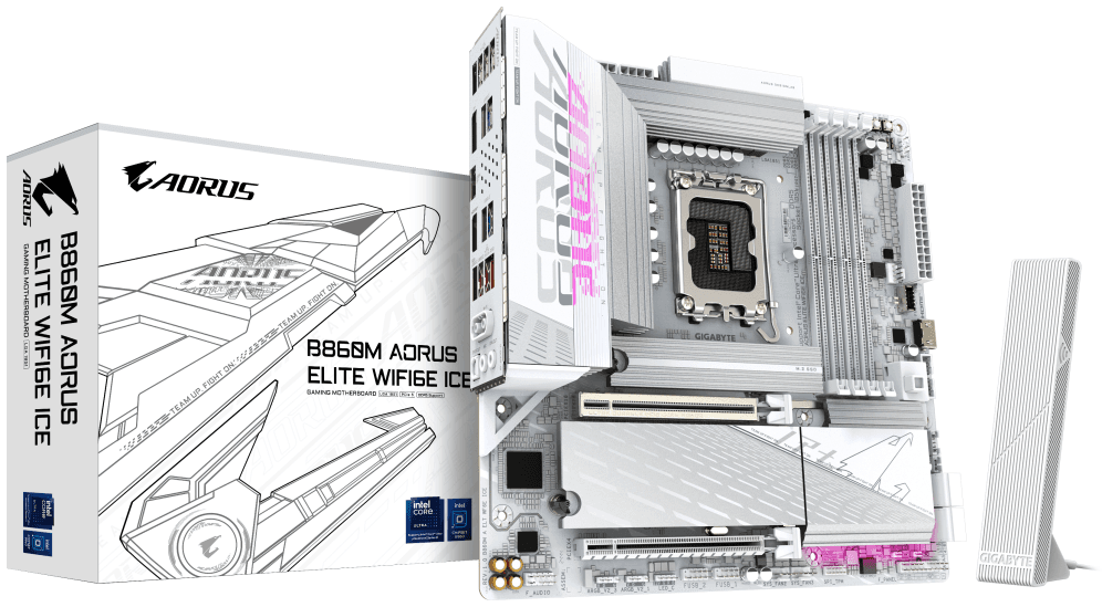 GIGABYTE B860M AORUS ELITE WF6E ICE Placa base - CPUs Intel Core Ultra, VRM de 12+1+2+1 fases, hasta 9200MHz DDR5, 1xPCIe 5.0 + 2xPCIe 4.0 M.2, LAN 2,5 GbE, WIFI 6E, USB 4