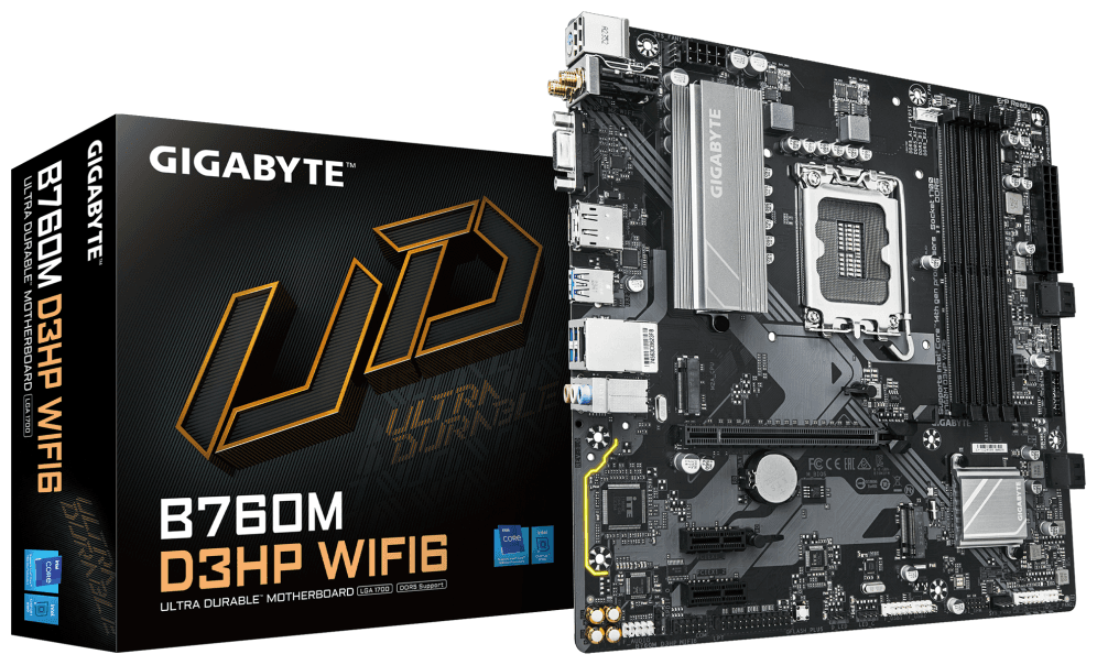 GIGABYTE B760M D3HP WIFI6 Placa base - Compatible con procesadores Intel Core 14ª generación, VRM digital de 4+1+1 fases, hasta 5600 MHz DDR5, 2x M.2 PCIe 4.0, Wi-Fi 6, LAN GbE, USB 3.2 Gen 1