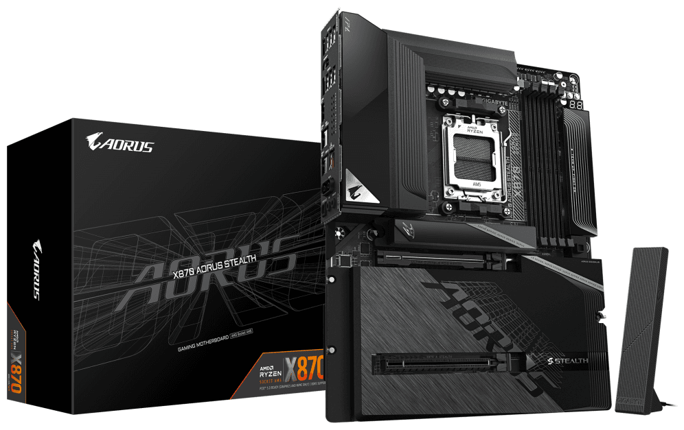 GIGABYTE X870 AORUS STEALTH Placa Base - Compatible con procesadores AMD Ryzen 9000, VRM digital de 16+2+2 fases, hasta 8200MHz DDR5 (O.C.), 2xPCIe 5.0 + 2xPCIe 4.0, Wi-Fi 7, LAN 5GbE, USB 4