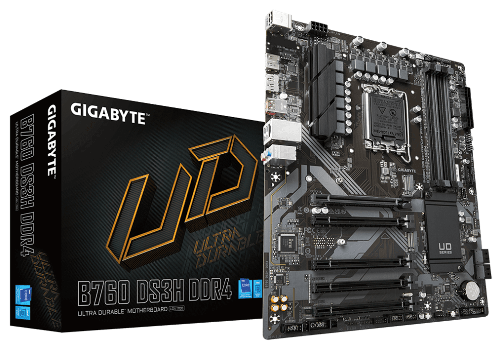 GIGABYTE B760 DS3H DDR4 Placa base - Soporta CPUs Intel Core de 14ª generación, VRM digital de 18+2+1 fases, hasta 5333MHz DDR4 (OC), 2xPCIe 4.0 M.2, LAN GbE, USB 3.2 Gen 2
