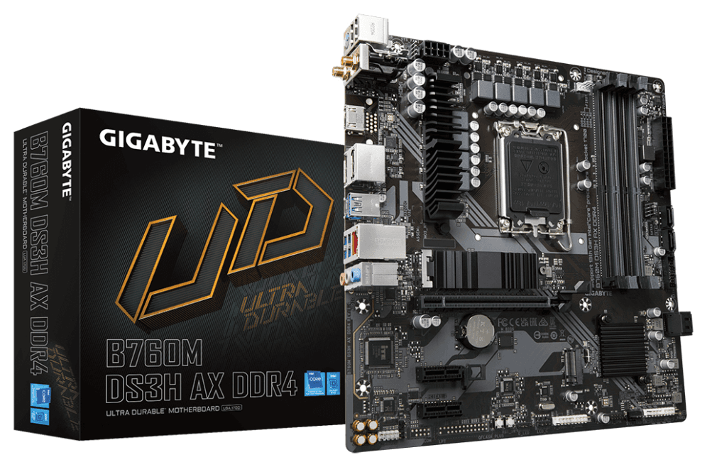 GIGABYTE B760M DS3H AX DDR4 Placa base - Soporta CPUs Intel Core de 14ª generación, VRM digital de 6+2+1 fases, hasta 5333MHz DDR4 (OC), 2xPCIe 4.0 M.2, Wi-Fi 6E, LAN de 2.5GbE, USB 3.2 Gen2