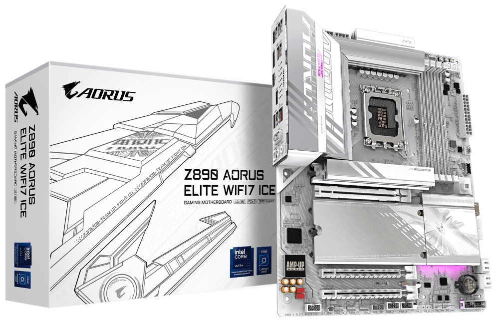 GIGABYTE Placa base Z890 AORUS ELITE WIFI7 ICE - Compatible con CPUs Intel Core Ultra (Serie 2), VRM de 16+1+2 fases, hasta 8800MHz DDR5 (OC), 1xPCIe 5.0 + 3xPCIe 4.0, Wi-Fi 7, LAN 2.5GbE, Thunderbolt 4