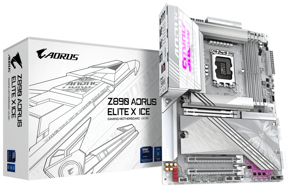 GIGABYTE Placa base Z890 AORUS ELITE X ICE - Compatible con CPUs Intel Core Ultra (Serie 2), VRM de 16+1+2 fases, hasta 9500MHz DDR5 (OC), 1xPCIe 5.0 + 4xPCIe 4.0, Wi-Fi 7, LAN 2.5GbE, Thunderbolt 4