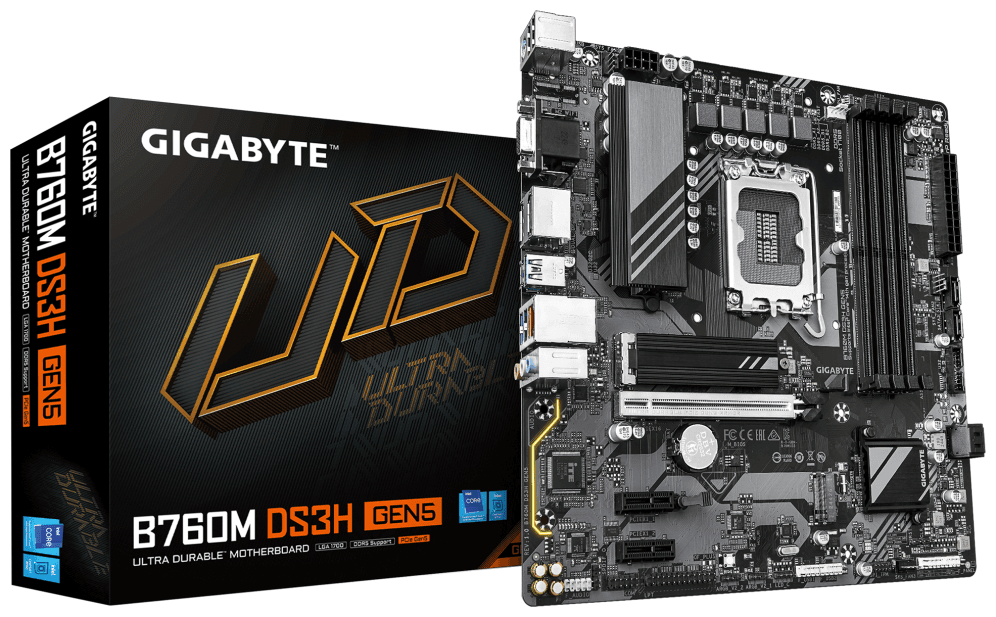 GIGABYTE B760M DS3H GEN5 Placa Base – Compatible con CPUs Intel Core 14ª generación, VRM digital de 6+2+1 fases, hasta 5600 MHz DDR5, 2 x M.2 PCIe 4.0, LAN 2.5GbE, USB 3.2 Gen2