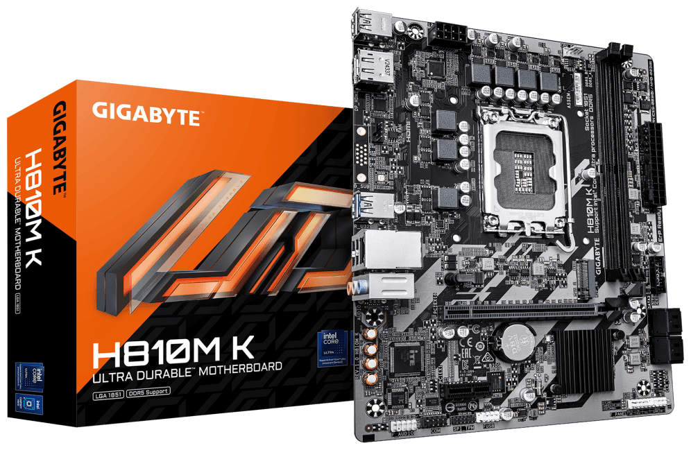 GIGABYTE H810M K Placa Base – Procesadores Intel Core Ultra (Serie 2), VRM de 3+1+2 fases, hasta 6400 MHz DDR5, 1 x M.2 PCIe 4.0, LAN 1 GbE, USB 3.2 Gen 1