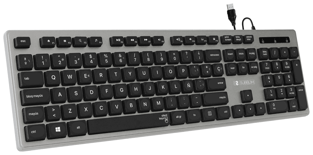 SUBBLIM Teclado Ergonómico con cable USB Plano Silencioso Gris/Negro Ergo