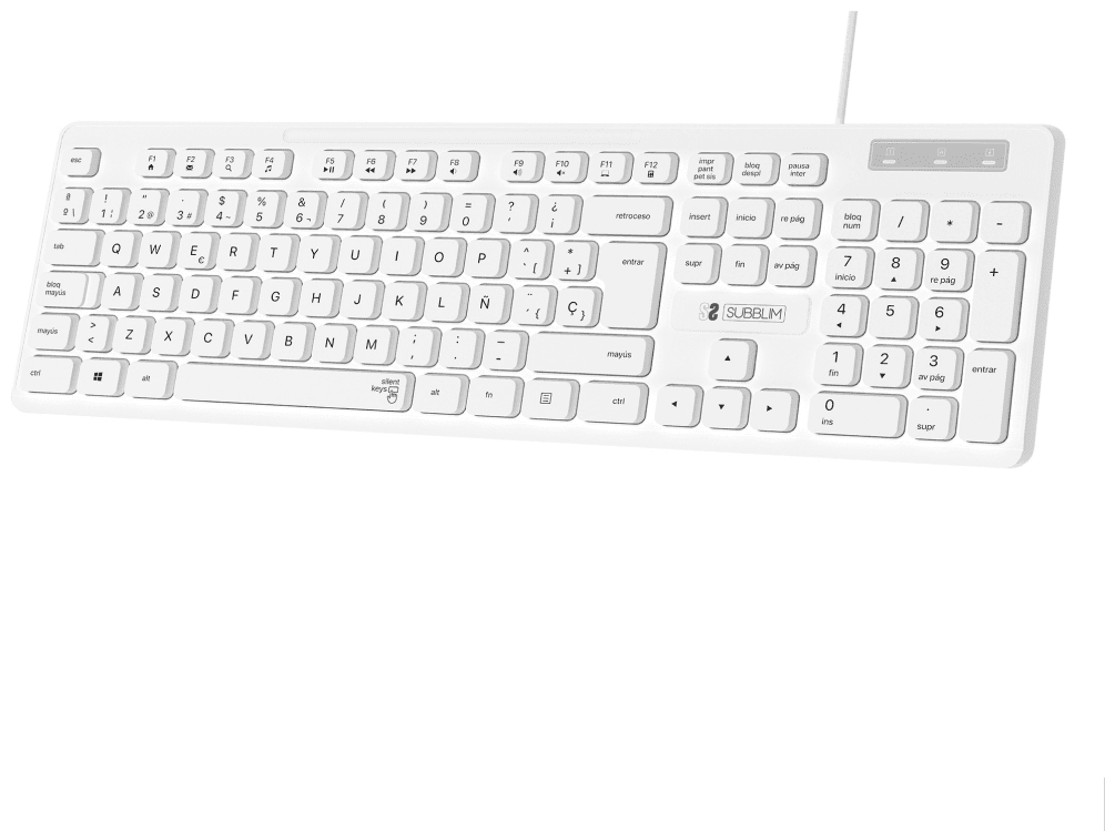 SUBBLIM Teclado Ergonómico Business Slim Silencioso con cable USB Blanco