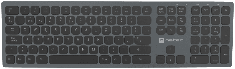 NATEC NKL-1830 teclado Universal RF Wireless + Bluetooth QWERTY Español Negro, Gris