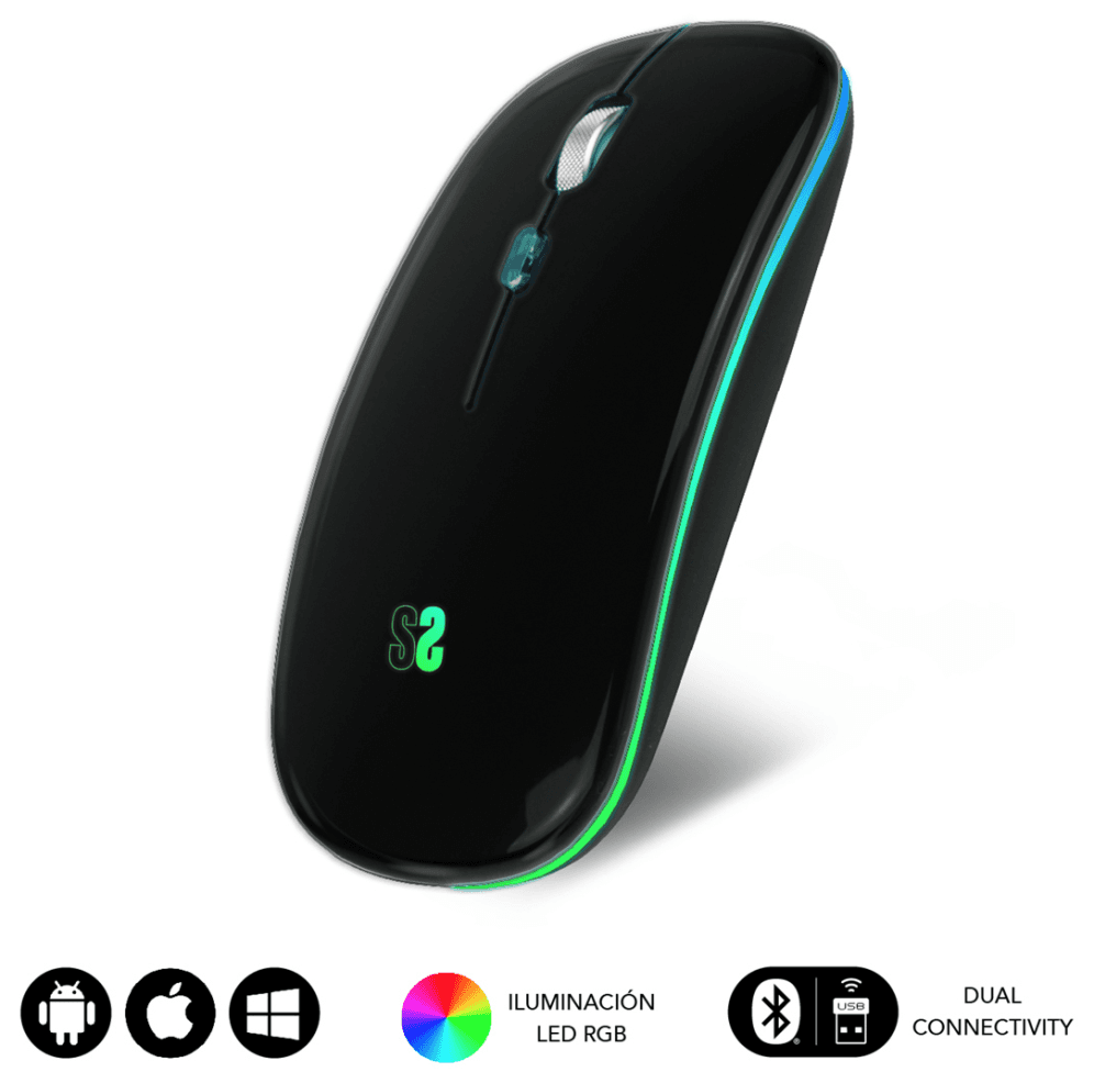 SUBBLIM Ratón Inalámbrico Bluetooth + RF RGB LED Dual Flat Mouse Black