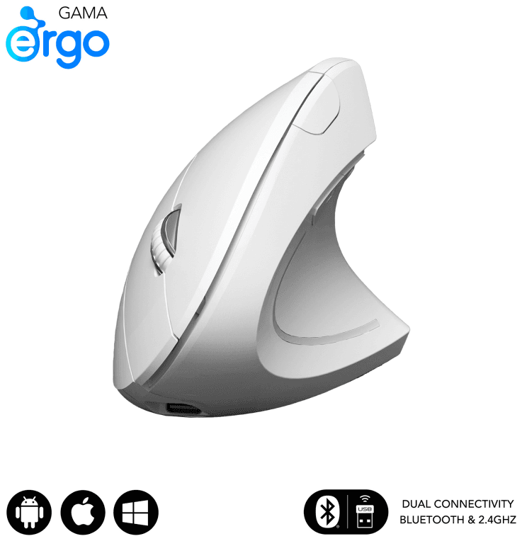 SUBBLIM RATON OPTICO DUAL GLIDE VERTICAL ERGO DUAL BATERIA BLANCO ratón Universal mano derecha Bluetooth + USB Type-A Óptico 1600 DPI