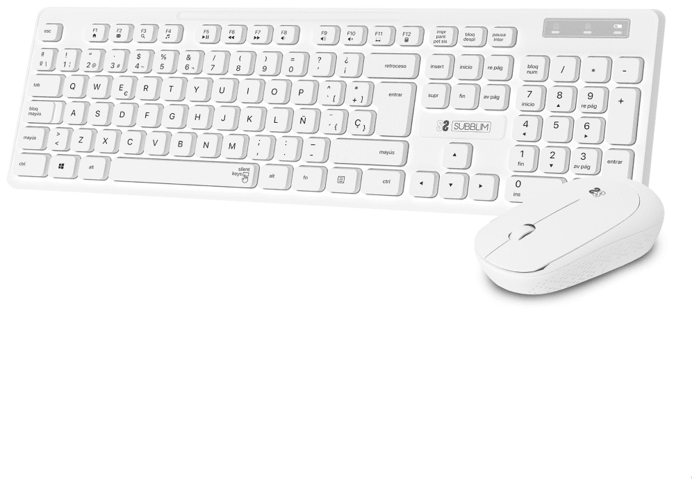 SUBBLIM Teclado Ergonómico y ratón Combo Business Slim Silencioso Inalámbrico 2.4G Blanco