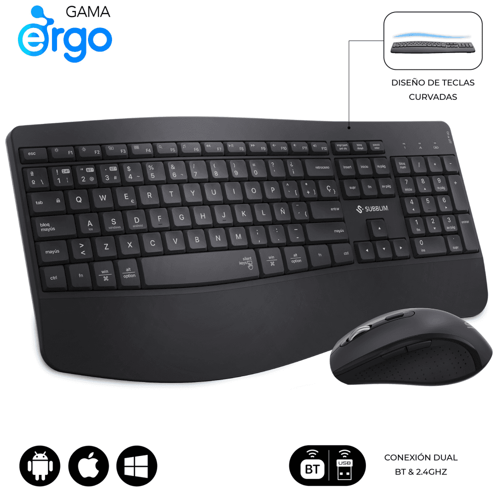 SUBBLIM SUBKBC-DCOPW2 teclado Ratón incluido Hogar / Oficina RF Wireless + Bluetooth QWERTY Español Negro