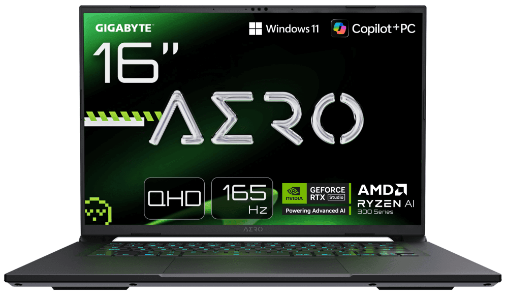 GIGABYTE AERO X16 Portátil Gaming - Copilot+ PC, 16" QHD 165Hz, AMD Ryzen AI 7 HX 350, RTX 5070, 32 GB DDR5 5200MHz, 1 x SSD Gen4 de 1 TB, Win 11 Home, garantía de 2 años, AERO X16 1WH93ESC64DH