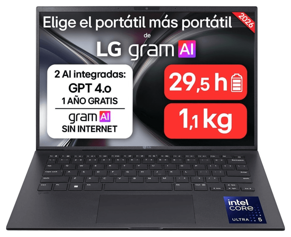 LG Gram 14ZB90S-G.AX55BN ordenador portatil Intel Core Ultra 5 115U Portátil 35,6 cm (14") WUXGA 16 GB LPDDR5x-SDRAM 512 GB SSD Wi-Fi 6E (802.11ax) Windows 11 Home Negro