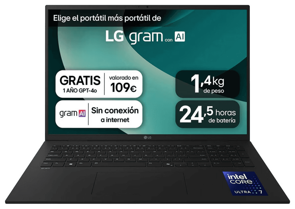 LG Gram 17Z90TL-G.AU88BN ordenador portatil Intel Core Ultra 7 258V Portátil 43,2 cm (17") WQXGA 32 GB LPDDR5x-SDRAM 1 TB SSD Wi-Fi 7 (802.11be) Windows 11 Home Negro