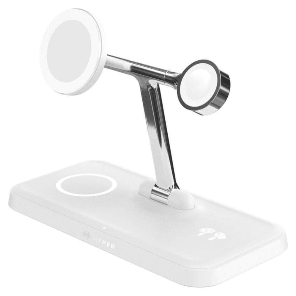 HYPER HJ3004WHGL cargador de dispositivo móvil Auriculares, Smartphone, Reloj inteligente Plata, Blanco CC, USB Cargador inalámbrico Carga rápida Interior