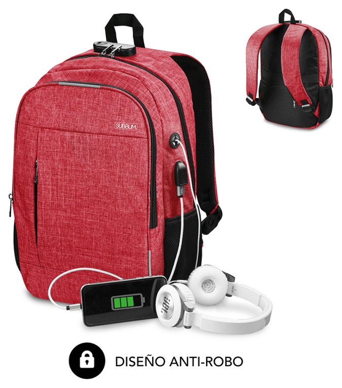 SUBBLIM Mochila para Portátil Urban Lock Backpack 16" Red