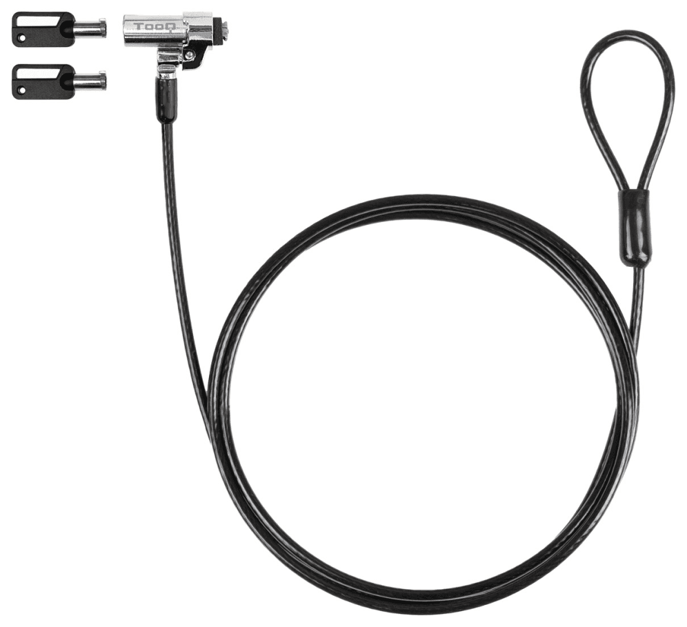 TooQ Cable de Seguridad Tipo NANO con Llave para Portátiles 1.5 metros, Gris Oscuro