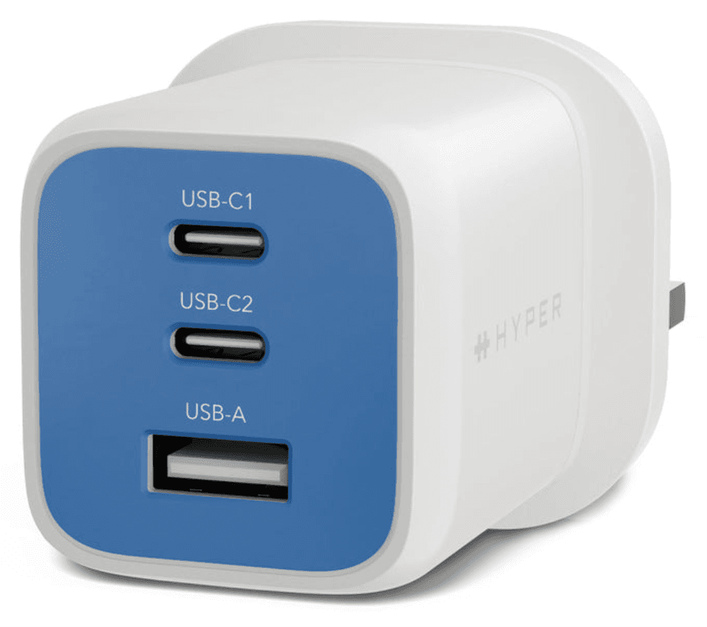 Targus HyperJuice Flex 65W GaN Portátil, Smartphone, Auriculares, Consola de juegos portátil Azul, Blanco Corriente alterna Interior