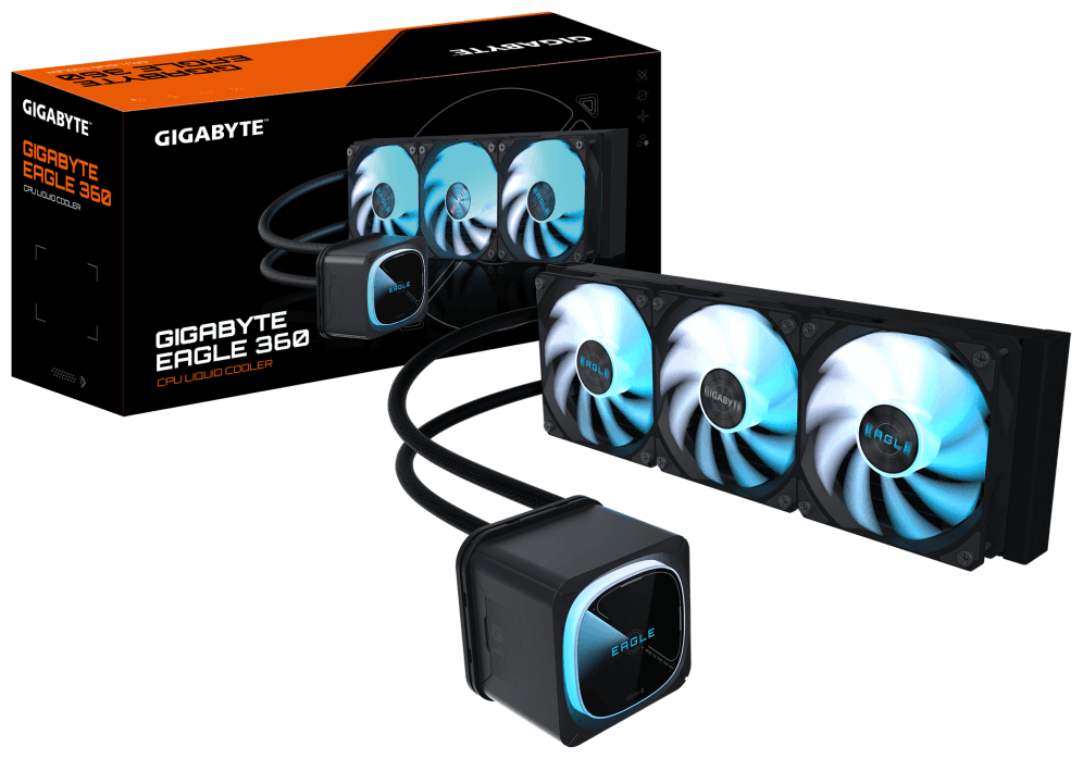 GIGABYTE EAGLE 360 Refrigeración Líquida para CPU - 3x120mm Ventiladores ARGB, pantalla LCD a color, DAISY-CHAIN, Compatible con Intel LGA 1851 y AMD AM5