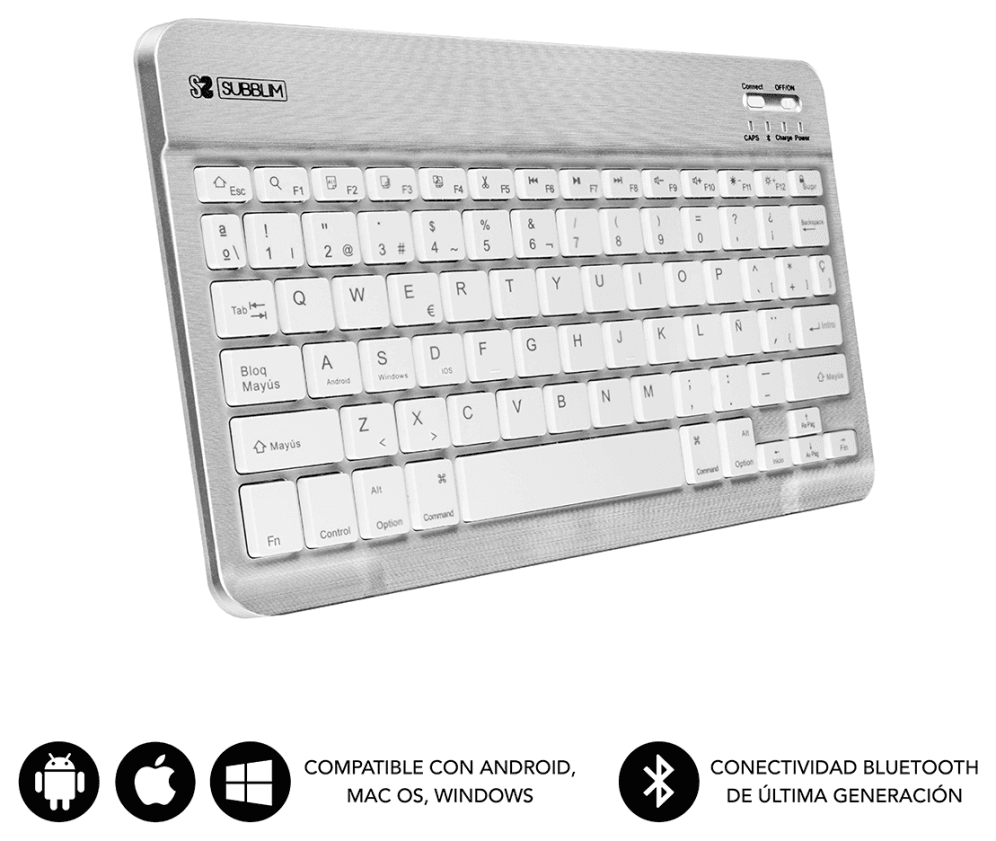 SUBBLIM Teclado Bluetooth Smart BT Keyboard Silver