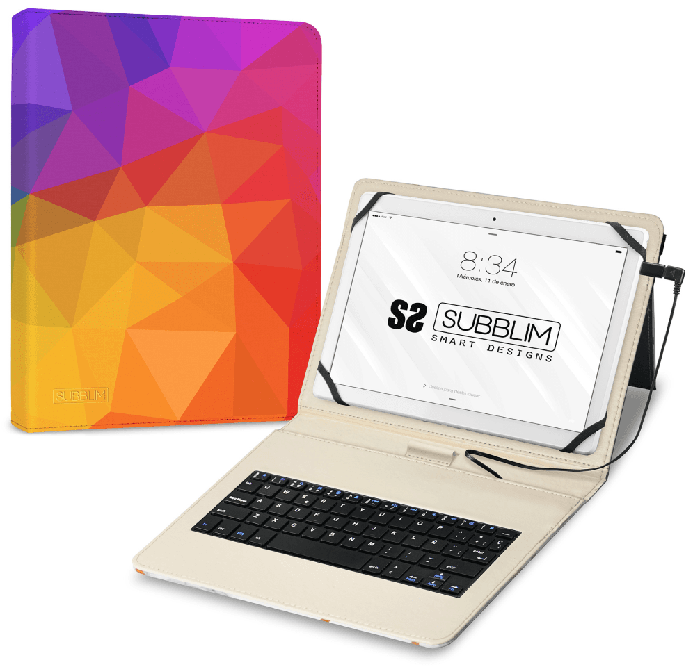 SUBBLIM Funda con Teclado Micro USB – Type C KEYTAB USB 11" Triangulos