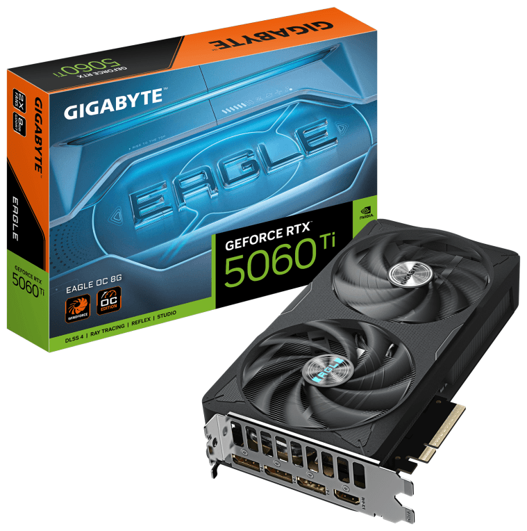 GIGABYTE GeForce RTX 5060 Ti EAGLE OC 8G Tarjeta Gráfica – 8 GB GDDR7, 128 bits, PCI-E 5.0, 2617 MHz Frecuencia del núcleo, 3 x DisplayPort, 1 x HDMI, GV-N506TEAGLE OC-8GD
