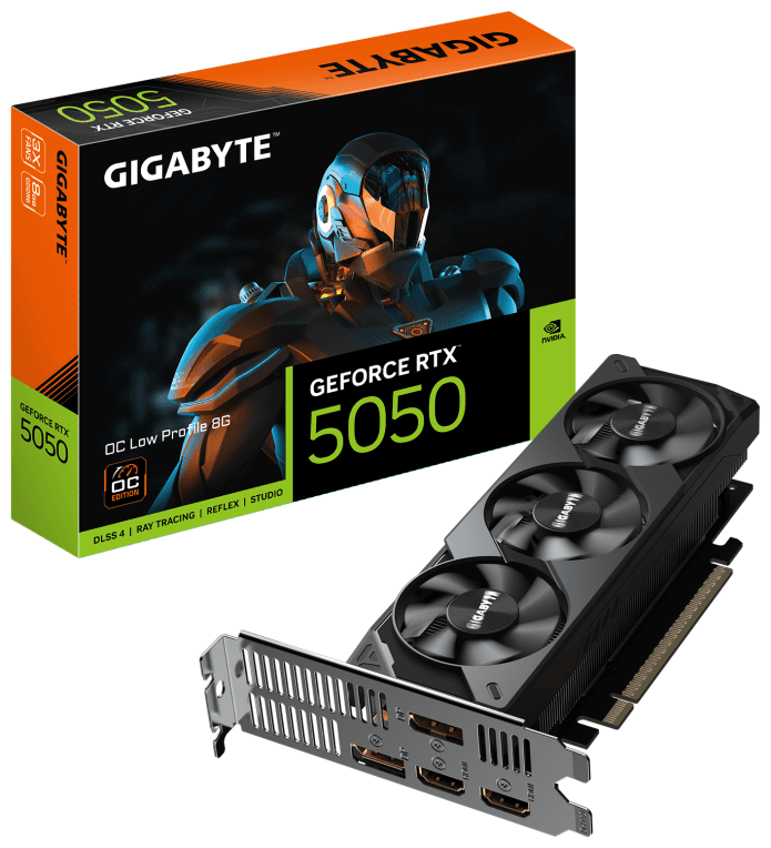 GIGABYTE GeForce RTX 5050 OC Low Profile 8G Tarjeta Gráfica - 8GB GDDR6, 128bit, PCI-E 5.0, 2587MHz Frecuencia del núcleo, 2 x DP, 2 x HDMI, NVIDIA DLSS 4, GV-N5050OC-8GL