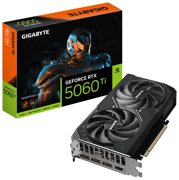 GIGABYTE GeForce RTX 5060 Ti WINDFORCE MAX OC 16G Tarjeta Gráfica – 16 GB GDDR7, 128 bits, PCI-E 5.0, 2587 MHz Frecuencia del núcleo, 3 x DisplayPort, 1 x HDMI, NVIDIA DLSS 4, GV-N506TWF2MAX OC-16GD
