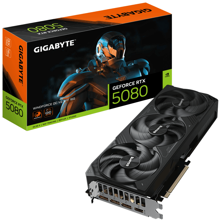 GIGABYTE GeForce RTX 5080 WINDFORCE OC SFF 16G – Tarjeta gráfica, 16GB GDDR7, 256bit, PCI-E 5.0, 2670MHz Core Clock, 3 × DP 2.1b, 1 × HDMI 2.1b, DLSS 4, GV-N5080WF3OCV2-16GD