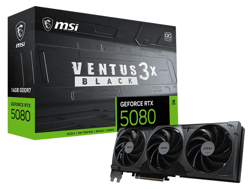 MSI VENTUS GEFORCE RTX 5080 16G 3X OC BLACK tarjeta gráfica NVIDIA 16 GB GDDR7