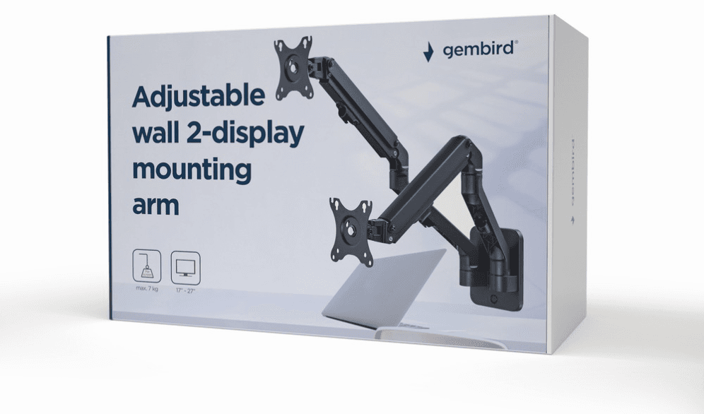 Gembird MA-WA2-01 soporte para monitor 68,6 cm (27") Pared Negro