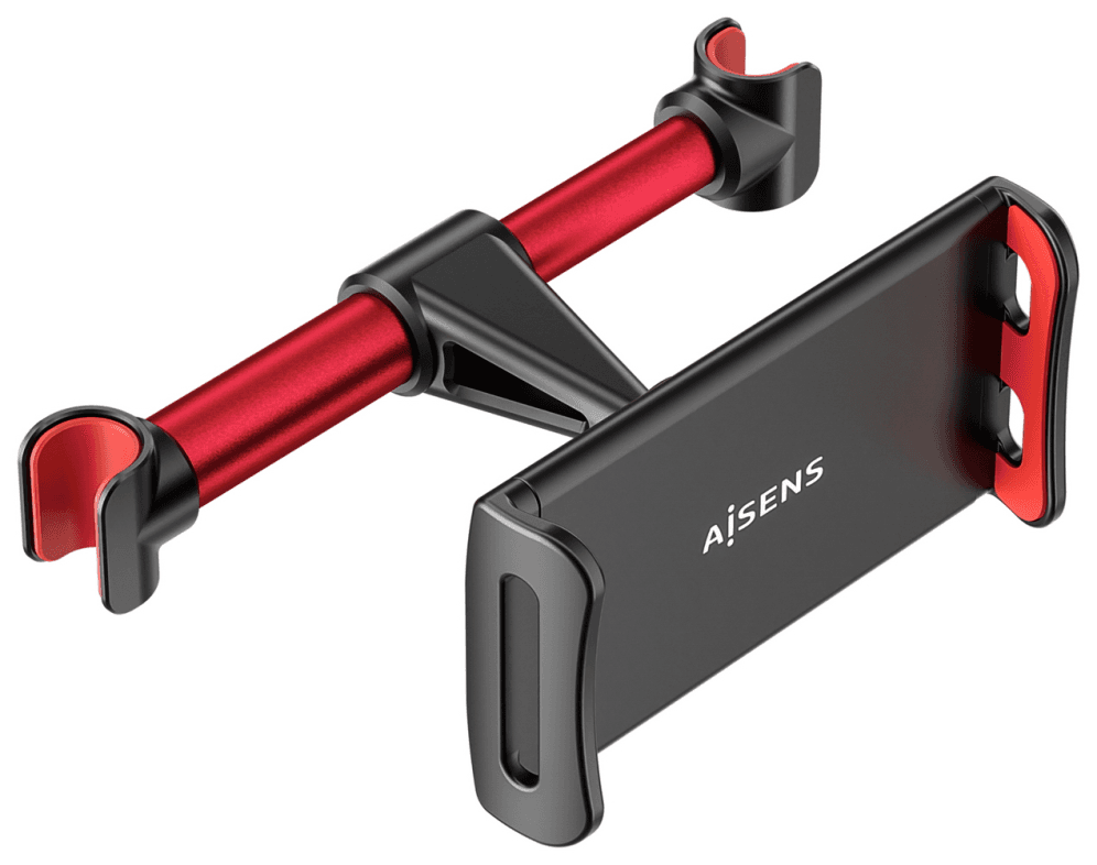 AISENS Soporte Coche Ajustable (1 Pivote) Para Reposacabezas Para Telefono / Tablet, Rojo