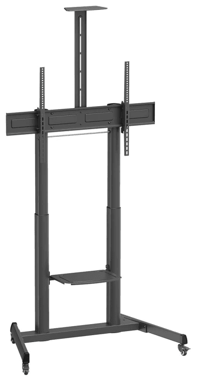 AISENS Soporte De Suelo Eco Con Ruedas Y Manivela, Bandeja Para DVD Y Soporte De Camara Para Monitor/TV 120kg De 60"-100", Negro