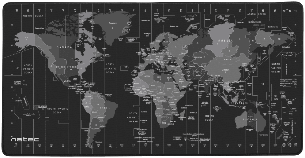 NATEC Time Zone Map Maxi Negro, Gris