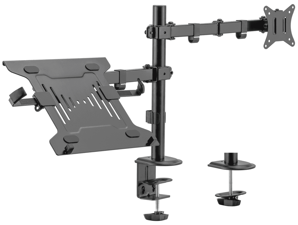 Ewent EW1519 soporte para ordenador portátil Soporte de mesa con estante para ordenador portátil y brazo para monitor Negro 39,6 cm (15.6")