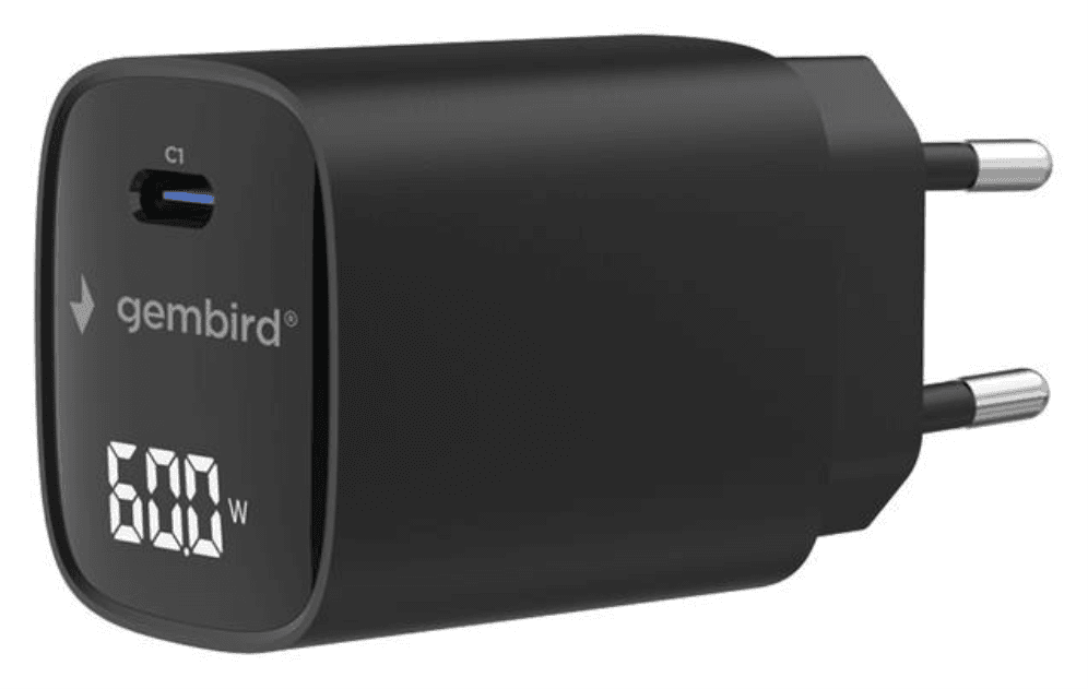 Gembird TA-UC-1C-PD60LCD-01-BK cargador de dispositivo móvil Portátil, Smartphone, Tableta Negro Corriente alterna Carga rápida Interior