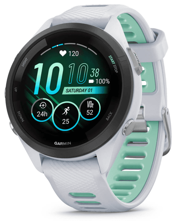 Garmin Forerunner 265S 2,79 cm (1.1") AMOLED 42 mm Digital 360 x 360 Pixeles Pantalla táctil Negro, Blanco Wifi GPS (satélite)