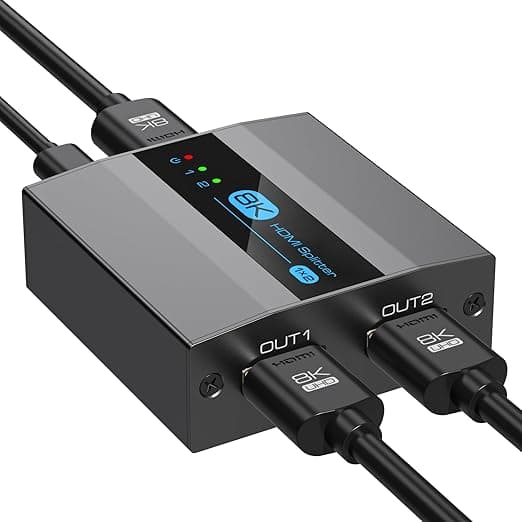 VEDINDUST HDMI 2.1 Splitter1 Entrada 2 Salidas 4K120Hz 8K60Hz Divisor HDMI Soporta EDID HDCP2.3 HDR10 8K UHD