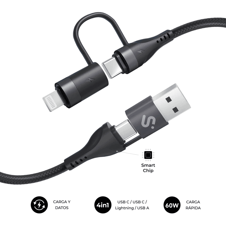 SUBBLIM CABLE TOP 4IN1 60W C-C-L-A 1m
