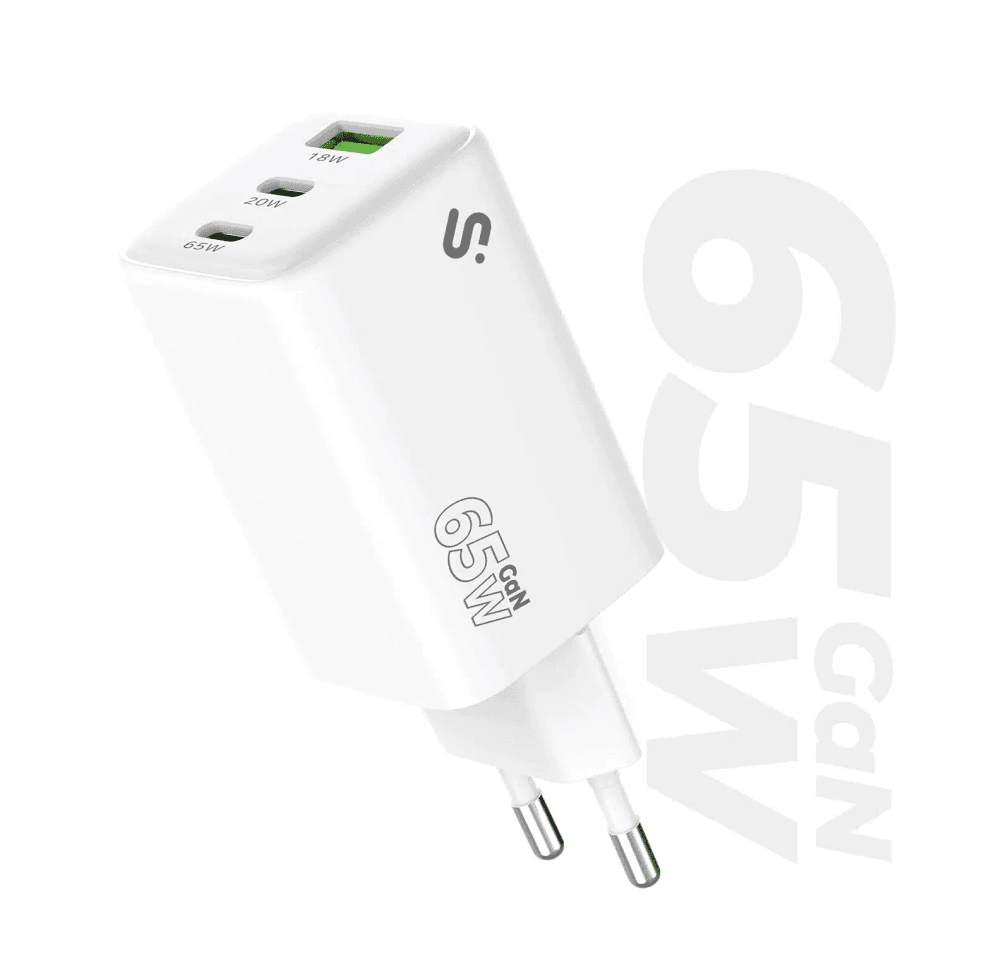 SUBBLIM Cargador GaN 65W USB-C + USB-C + USB-A