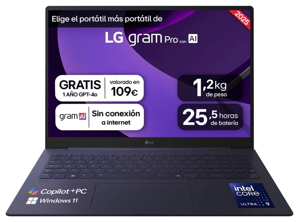 LG Gram Pro 16Z90TS-G.AU99B ordenador portatil Copilot+ PC Intel Core Ultra 9 288V Portátil 40,6 cm (16") 2.5K 32 GB LPDDR5x-SDRAM 1 TB SSD Wi-Fi 7 (802.11be) Windows 11 Home Gris