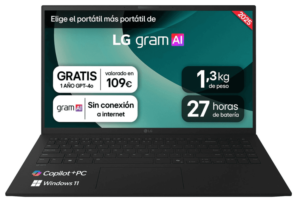 LG Gram 15Z80T-G.AS58B ordenador portatil Copilot+ PC AMD Ryzen AI 5 340 Portátil 38,1 cm (15") Full HD 16 GB LPDDR5-SDRAM 1 TB SSD Wi-Fi 6E (802.11ax) Windows 11 Home Español Negro
