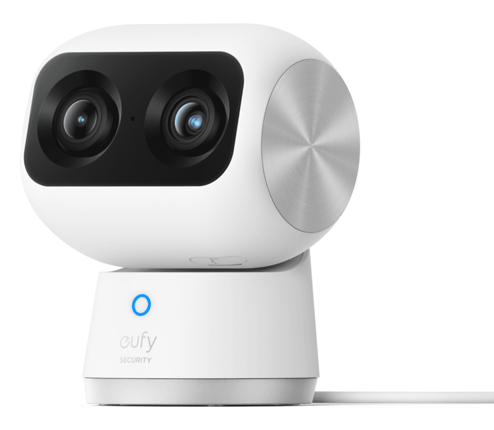 Eufy Security Indoor Cam S350, cámara doble, cámara de seguridad con resolución 4K UHD, zoom de 8× y PTZ de 360°, IA para personas y mascotas, ideal para monitor de bebé/cámara para mascotas/seguridad del hogar, Wi-Fi de doble banda