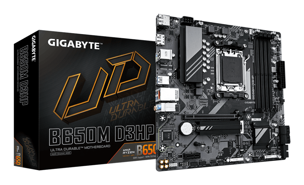GIGABYTE B650M D3HP Placa base - AMD Ryzen serie 9000, VRM de 5+2+2 fases, hasta 7600 MHz DDR5 (OC), 2xPCIe 4.0 M.2, LAN 2,5 GbE, USB 3.2 Gen 1