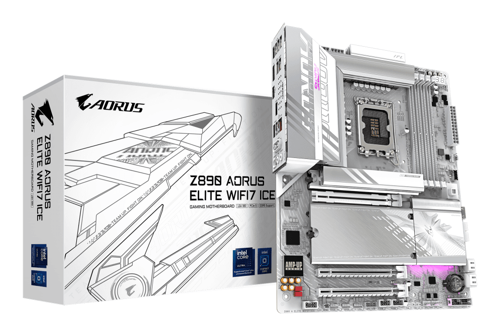 GIGABYTE Placa base Z890 AORUS ELITE WIFI7 ICE - Compatible con CPUs Intel Core Ultra (Serie 2), VRM de 16+1+2 fases, hasta 8800MHz DDR5 (OC), 1xPCIe 5.0 + 3xPCIe 4.0, Wi-Fi 7, LAN 2.5GbE, Thunderbolt 4