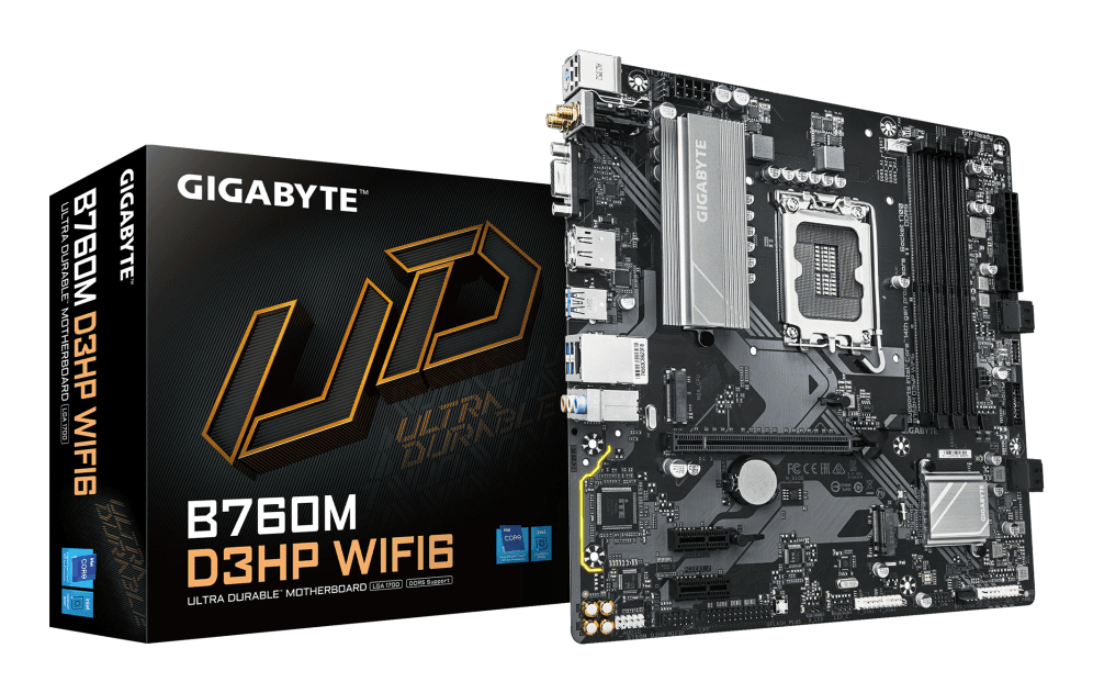 GIGABYTE B760M D3HP WIFI6 Placa base - Compatible con procesadores Intel Core 14ª generación, VRM digital de 4+1+1 fases, hasta 5600 MHz DDR5, 2x M.2 PCIe 4.0, Wi-Fi 6, LAN GbE, USB 3.2 Gen 1
